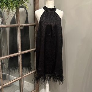 Wayf Black Textured Halter Dress L
